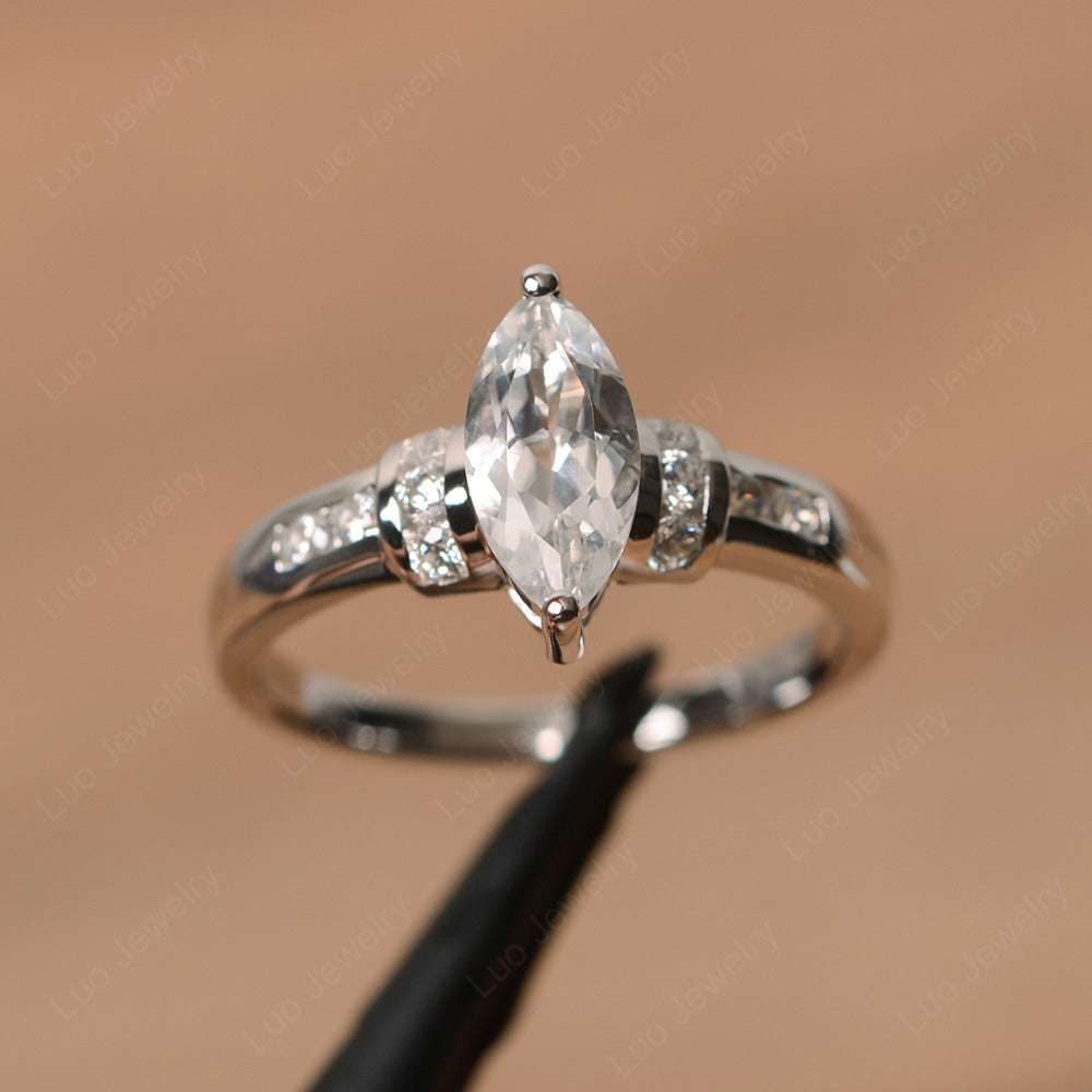 Marquise Cut White Topaz Engagement Ring Gold - LUO Jewelry