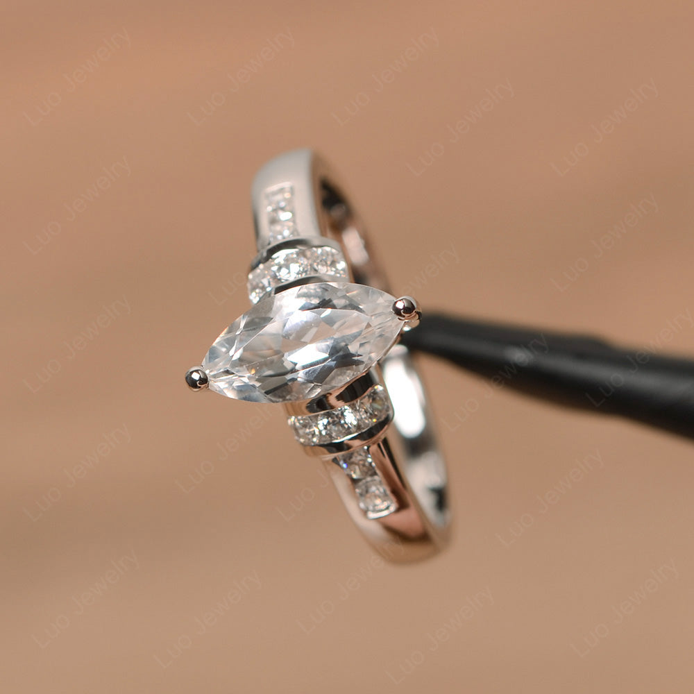 Marquise Cut White Topaz Engagement Ring Gold - LUO Jewelry