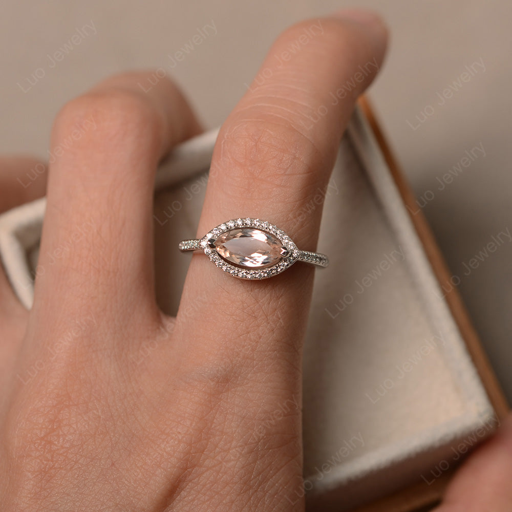 Morganite Marquise Cut Halo East West Ring - LUO Jewelry
