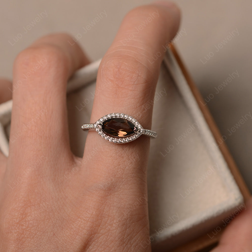 Smoky Quartz Marquise Cut Halo East West Ring - LUO Jewelry