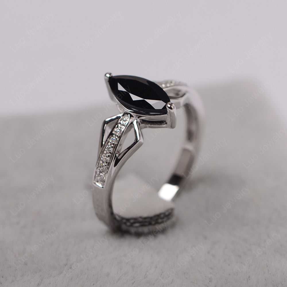 Marquise Black Stone Engagement Ring - LUO Jewelry