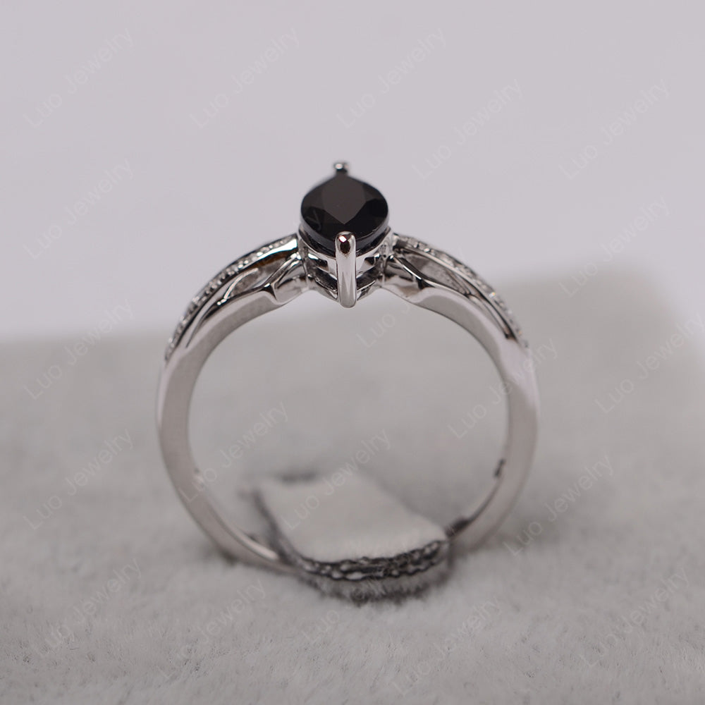 Marquise Black Stone Engagement Ring - LUO Jewelry