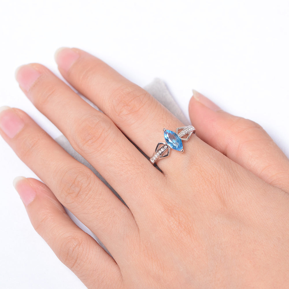 Marquise Swiss Blue Topaz Engagement Ring - LUO Jewelry