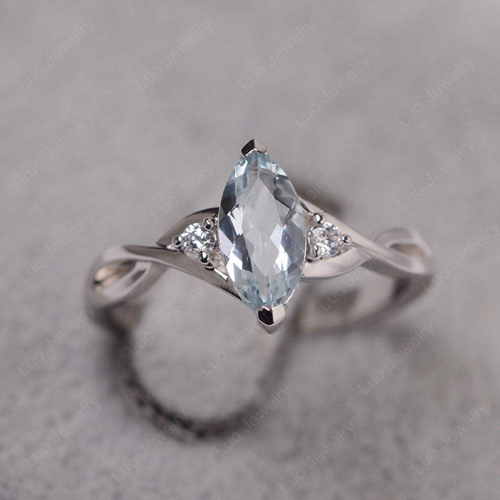 Aquamarine Ring Marquise Cut Engagement Ring - LUO Jewelry