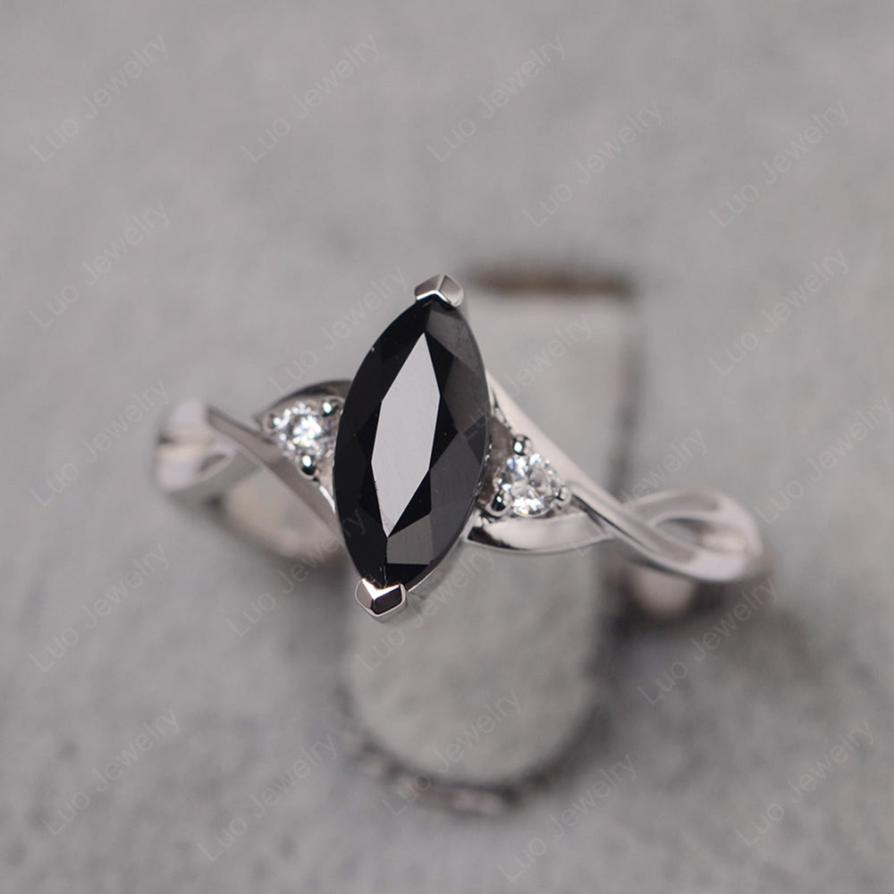 Black Spinel Marquise Twist Engagement Ring LUO