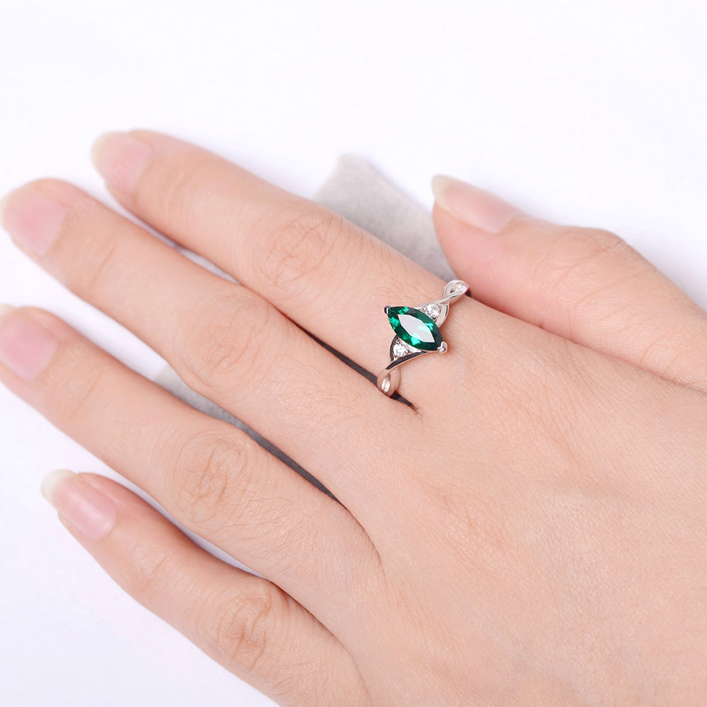 Lab Emerald Ring Marquise Cut Engagement Ring - LUO Jewelry