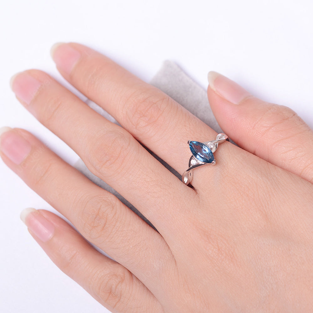 London Blue Topaz Ring Marquise Cut Engagement Ring - LUO Jewelry