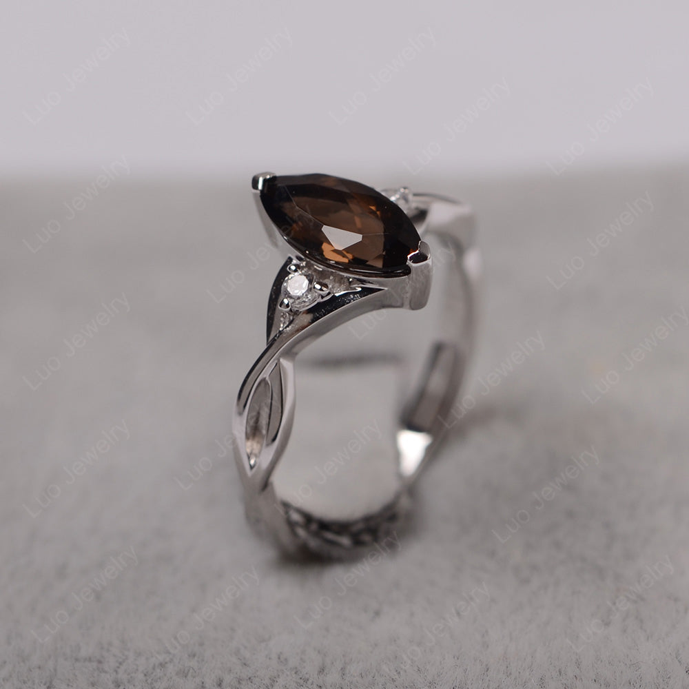 Smoky Quartz Ring Marquise Cut Engagement Ring - LUO Jewelry