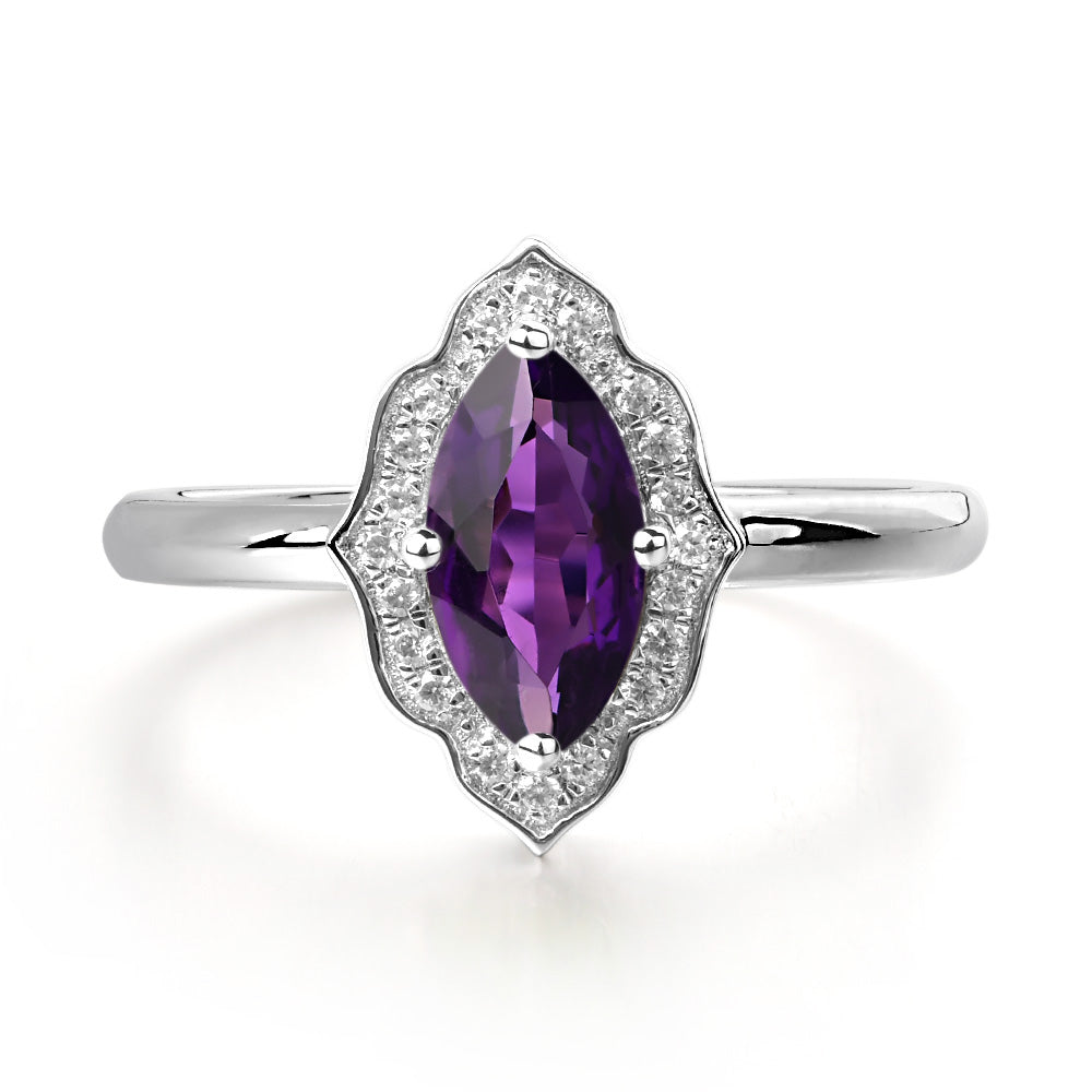 Marquise Cut Amethyst Halo Engagement Ring - LUO Jewelry
