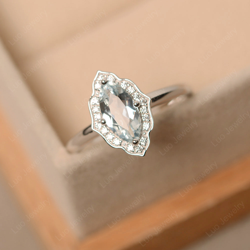 Marquise Cut Aquamarine Halo Engagement Ring - LUO Jewelry