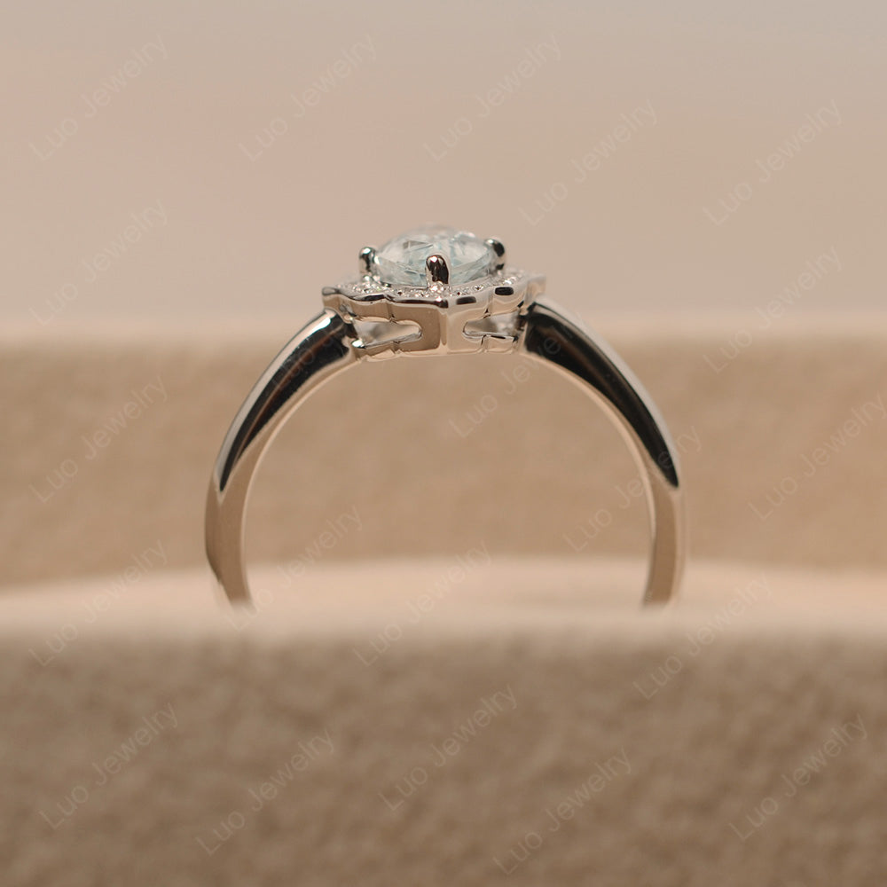 Marquise Cut Aquamarine Halo Engagement Ring - LUO Jewelry