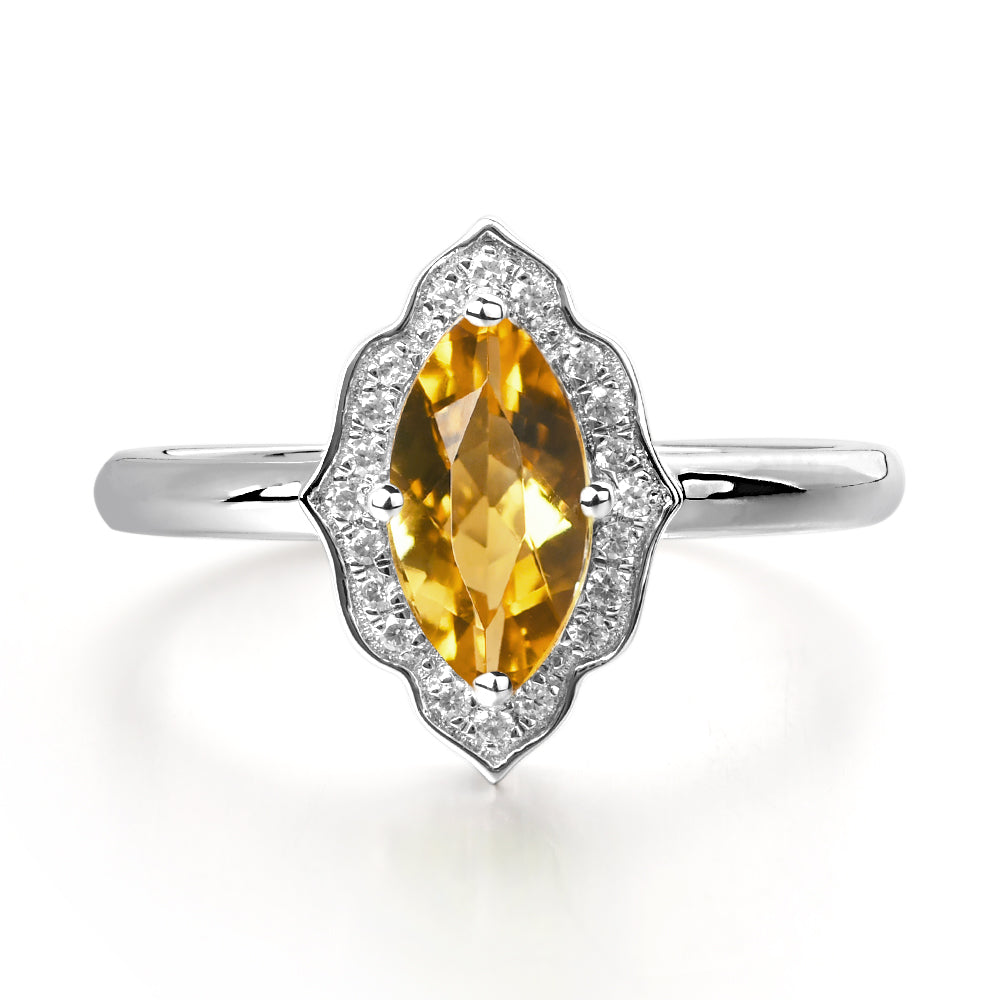 Marquise Cut Citrine Halo Engagement Ring - LUO Jewelry