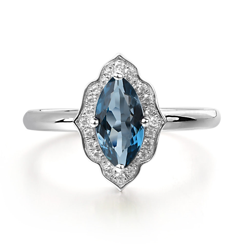 Marquise Cut London Blue Topaz Halo Engagement Ring LUO