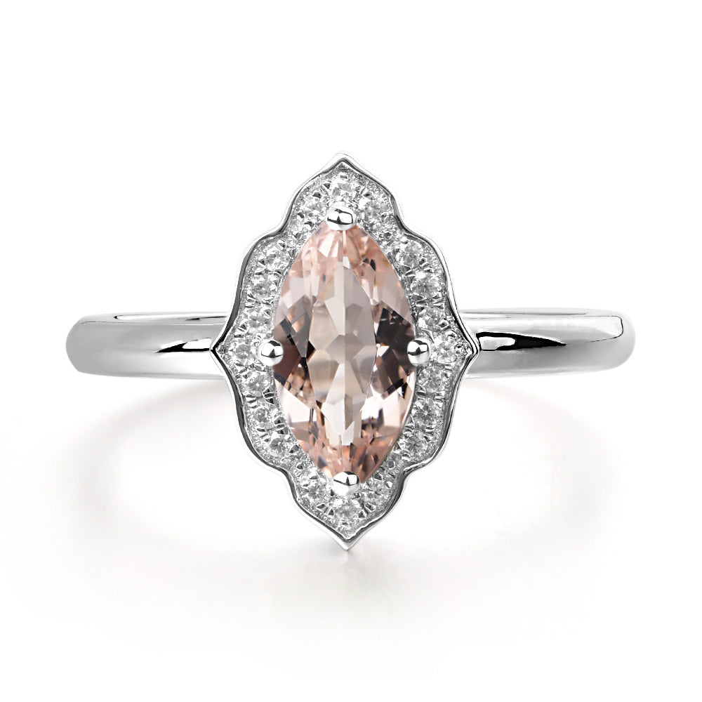 Marquise Cut Morganite Halo Engagement Ring - LUO Jewelry