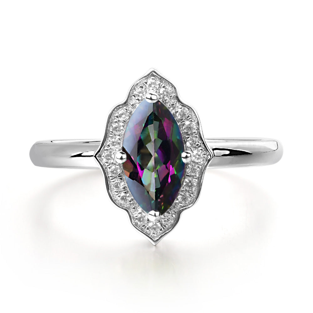 Marquise Cut Mystic Topaz Halo Engagement Ring - LUO Jewelry