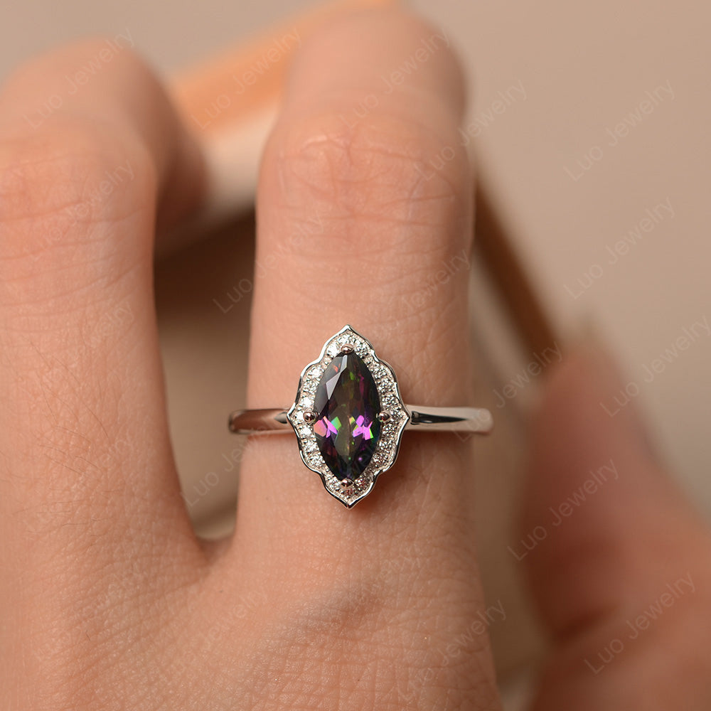 Marquise Cut Mystic Topaz Halo Engagement Ring - LUO Jewelry