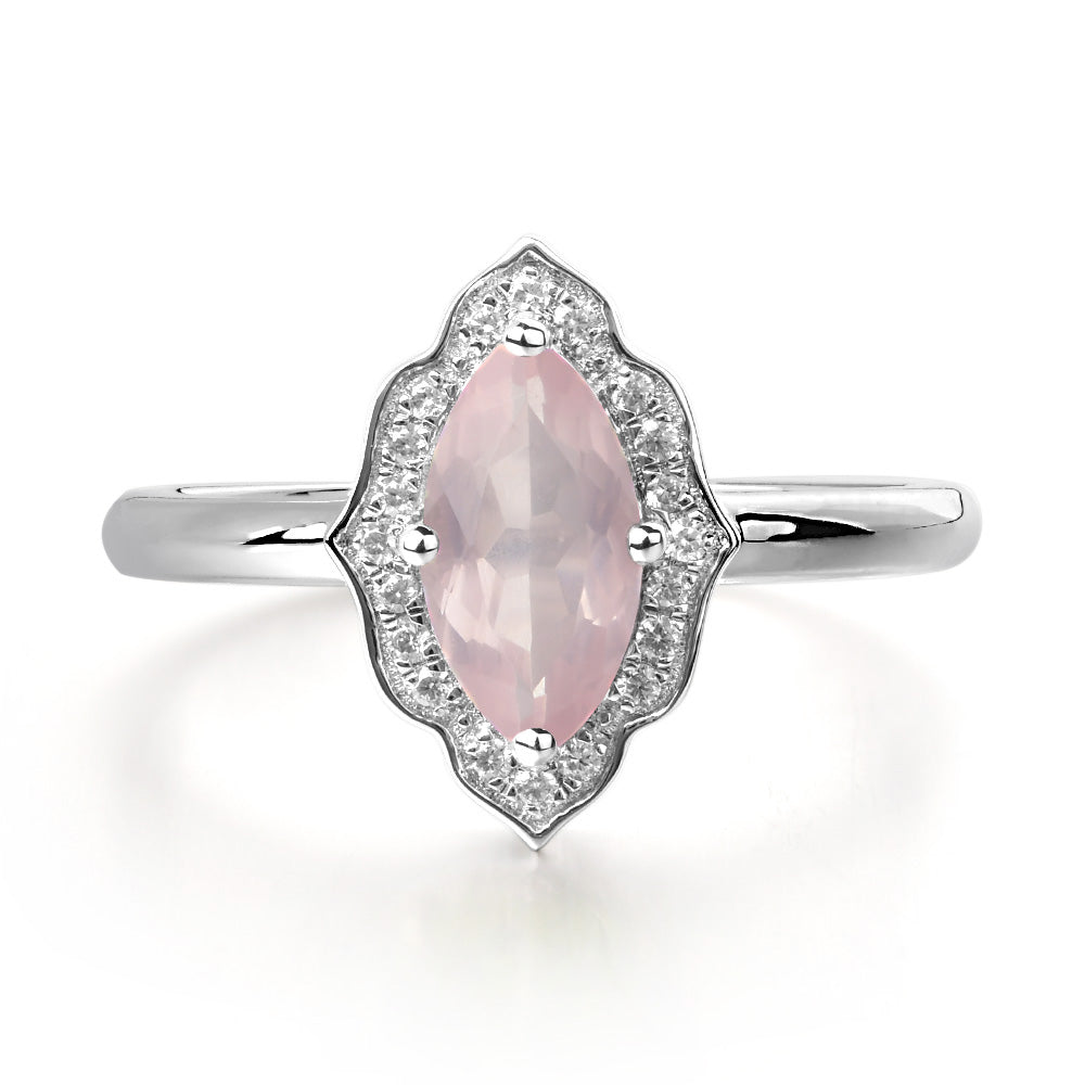 Marquise Cut Rose Quartz Halo Engagement Ring - LUO Jewelry
