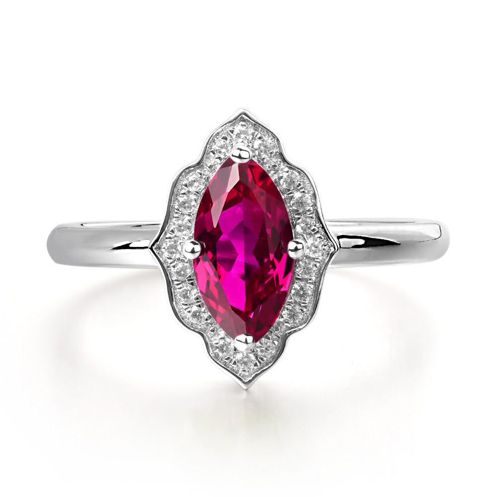 Marquise Cut Ruby Halo Engagement Ring | LUO