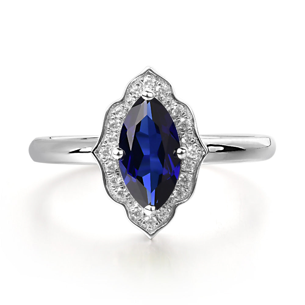 Marquise Cut Lab Sapphire Halo Engagement Ring - LUO Jewelry