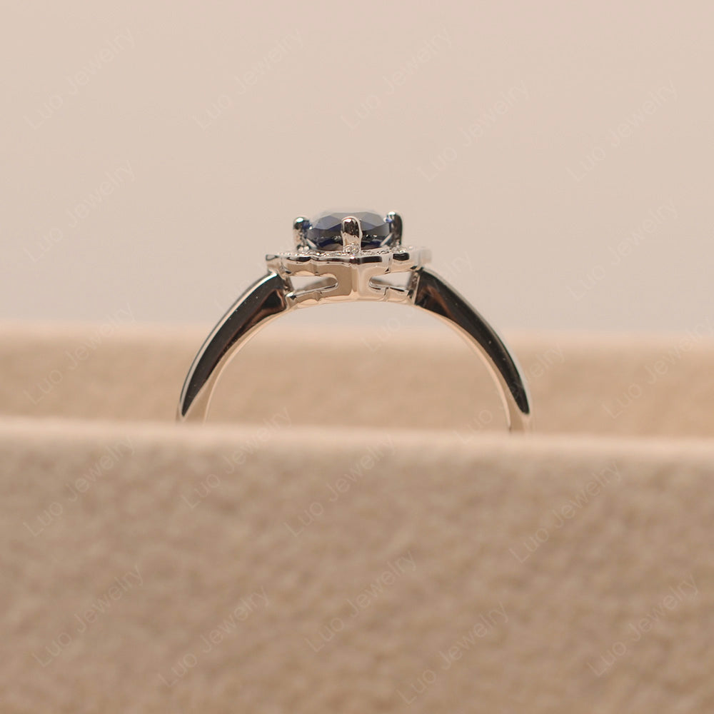 Marquise Cut Lab Sapphire Halo Engagement Ring - LUO Jewelry