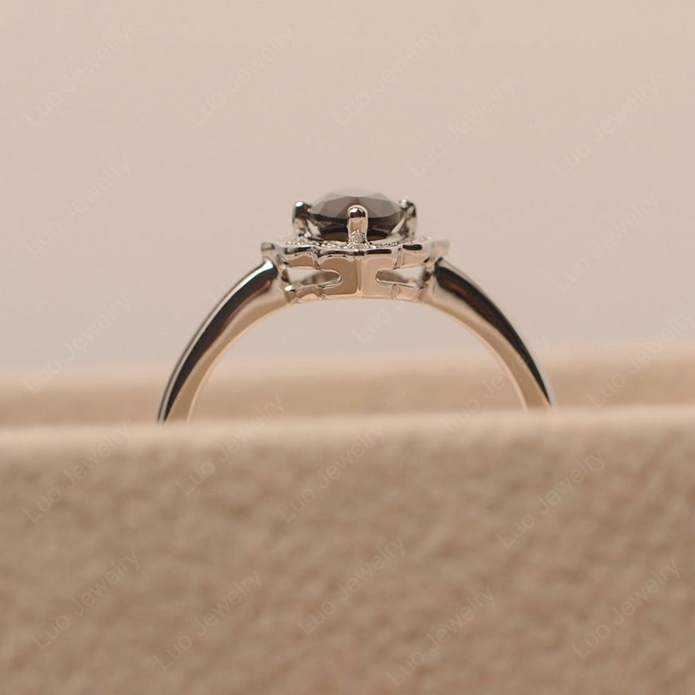 Marquise Cut Smoky Quartz  Halo Engagement Ring - LUO Jewelry