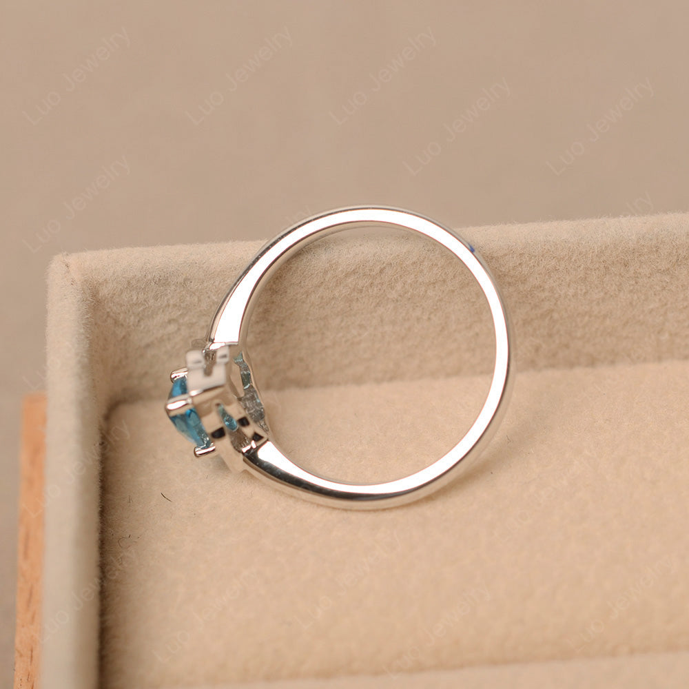 Marquise Cut Swiss Blue Topaz Halo Engagement Ring - LUO Jewelry