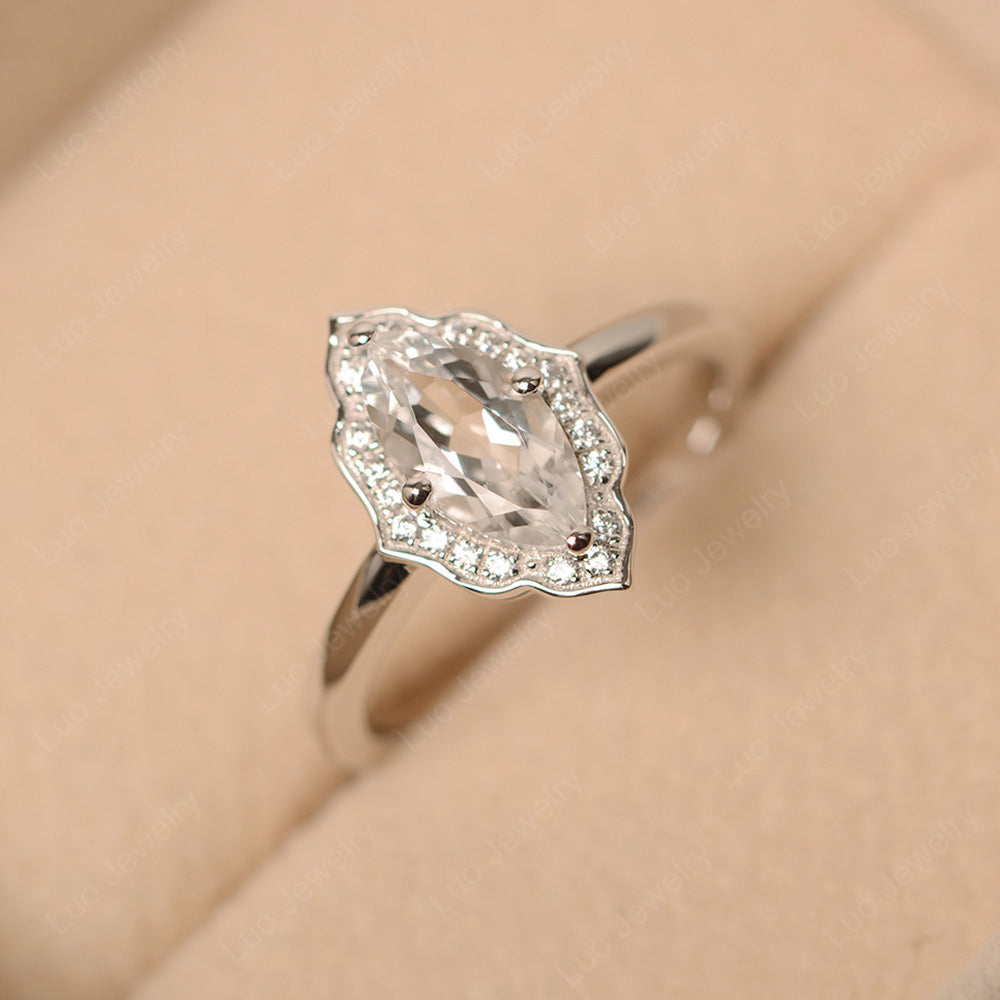 Marquise Cut White Topaz Halo Engagement Ring - LUO Jewelry
