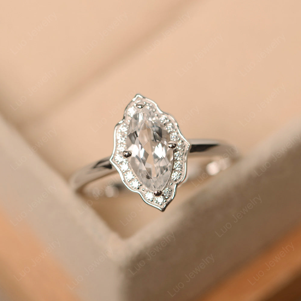 Marquise Cut White Topaz Halo Engagement Ring - LUO Jewelry