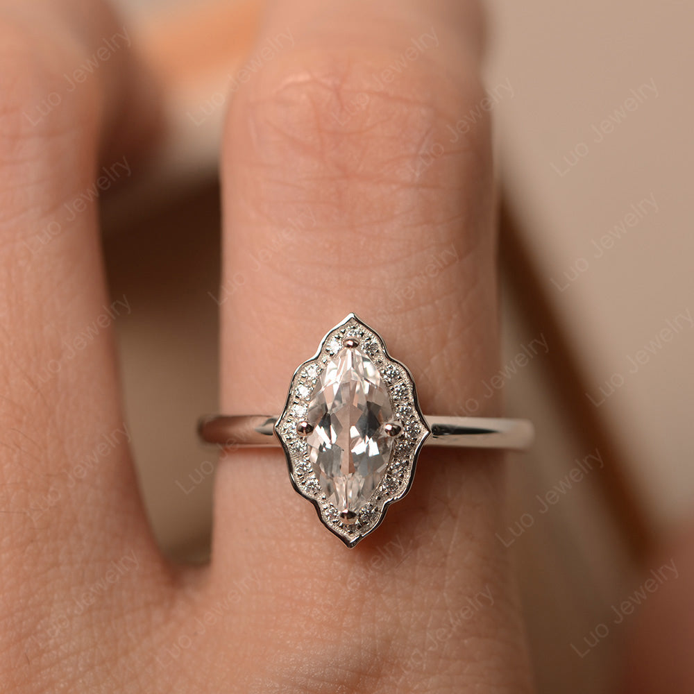 Marquise Cut White Topaz Halo Engagement Ring - LUO Jewelry