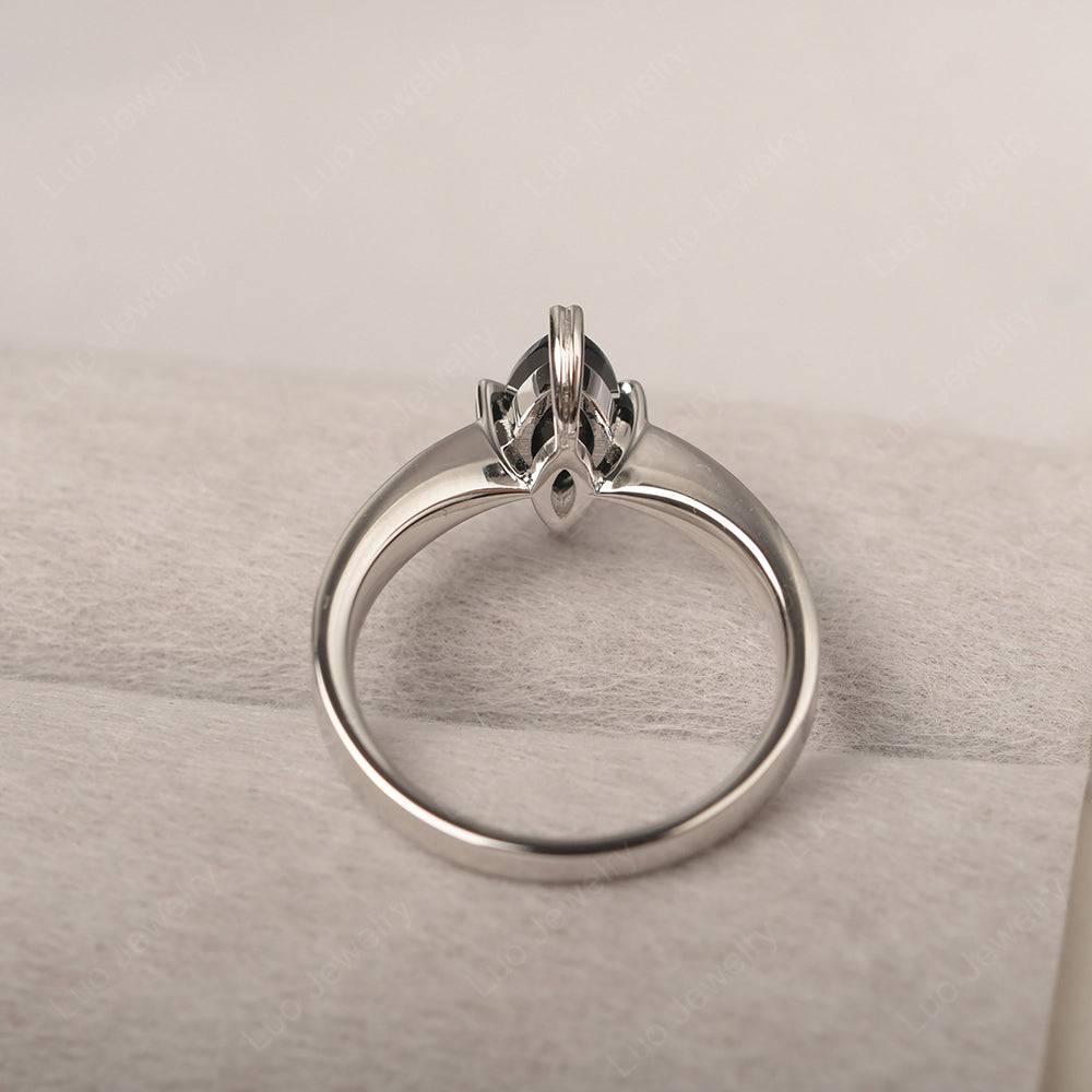 Black Stone Wedding Ring Marquise Solitaire Ring - LUO Jewelry