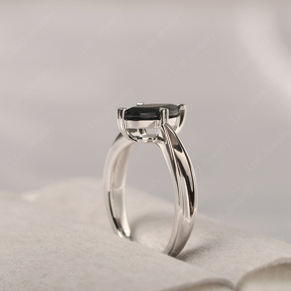 Black Stone Wedding Ring Marquise Solitaire Ring - LUO Jewelry