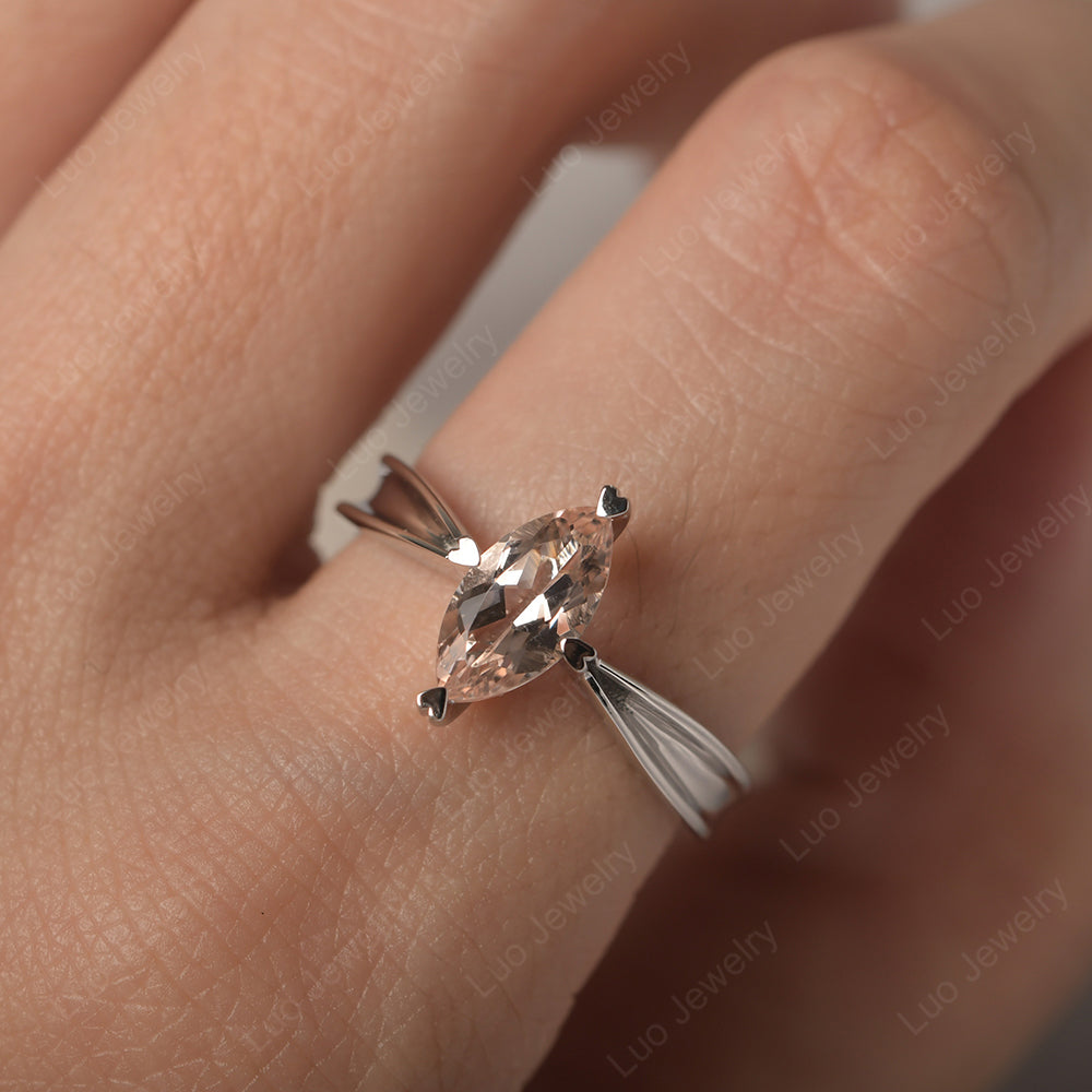Morganite Wedding Ring Marquise Solitaire Ring - LUO Jewelry