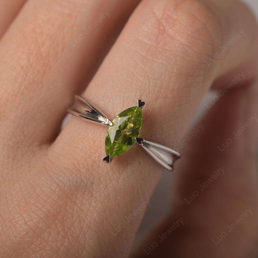 Peridot Wedding Ring Marquise Solitaire Ring - LUO Jewelry