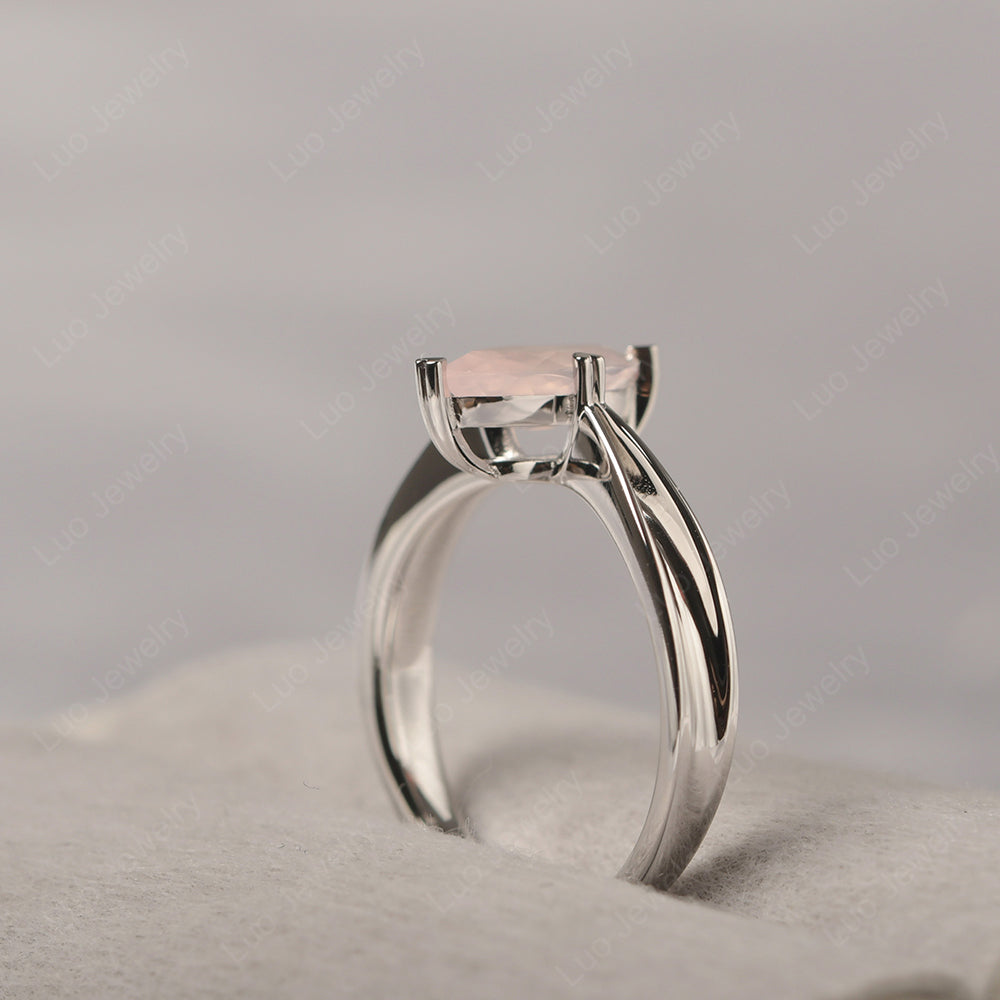 Rose Quartz Wedding Ring Marquise Solitaire Ring - LUO Jewelry