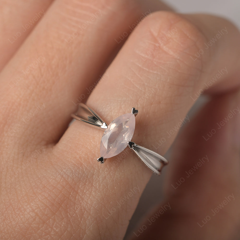 Rose Quartz Wedding Ring Marquise Solitaire Ring - LUO Jewelry