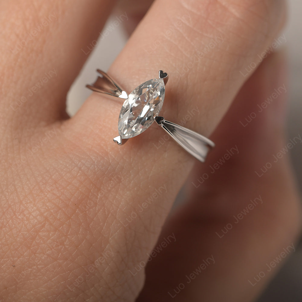 White Topaz Wedding Ring Marquise Solitaire Ring - LUO Jewelry