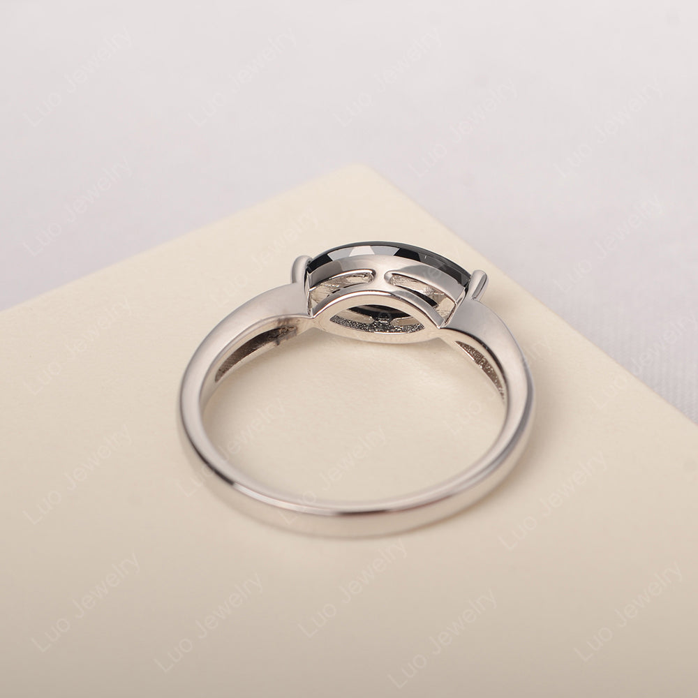 East West Marquise Cut Black Stone Solitaire Ring - LUO Jewelry