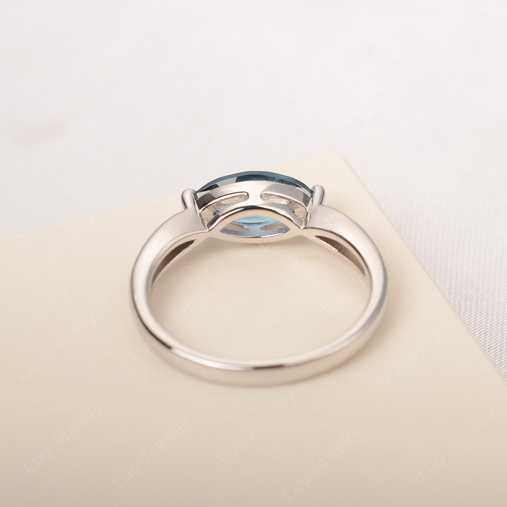 East West Marquise Cut London Blue Topaz Solitaire Ring - LUO Jewelry