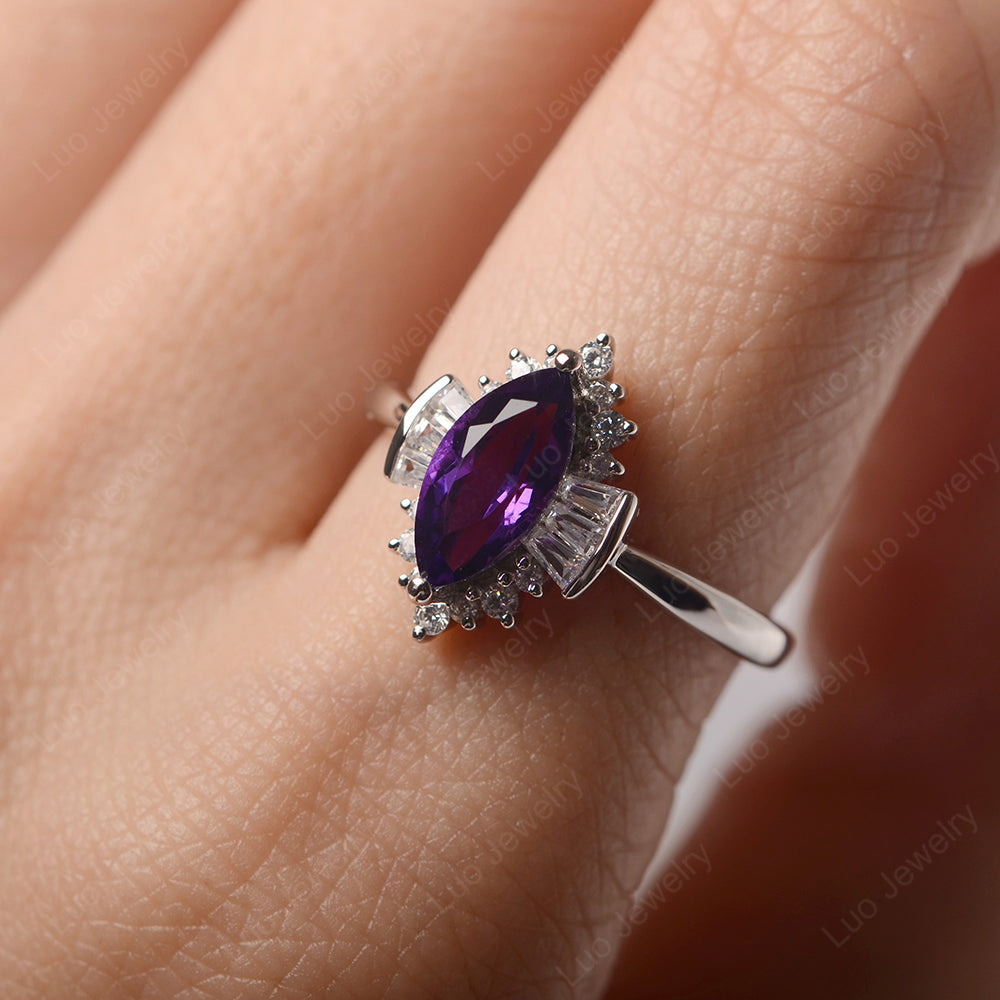 Marquise Amethyst Engagement Ring White Gold - LUO Jewelry