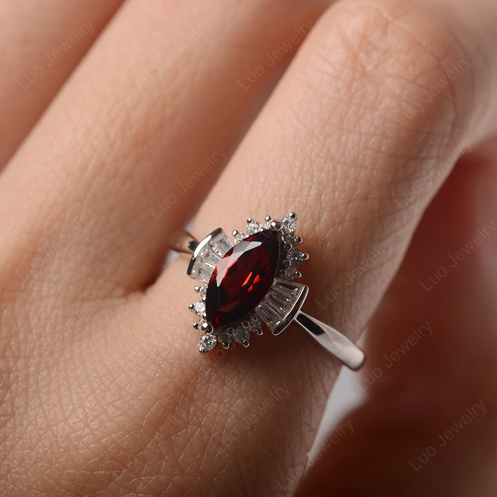 Marquise Garnet Engagement Ring White Gold - LUO Jewelry