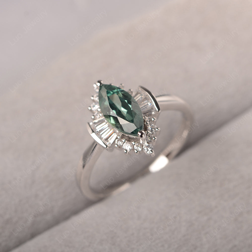 Marquise Green Sapphire Engagement Ring White Gold - LUO Jewelry
