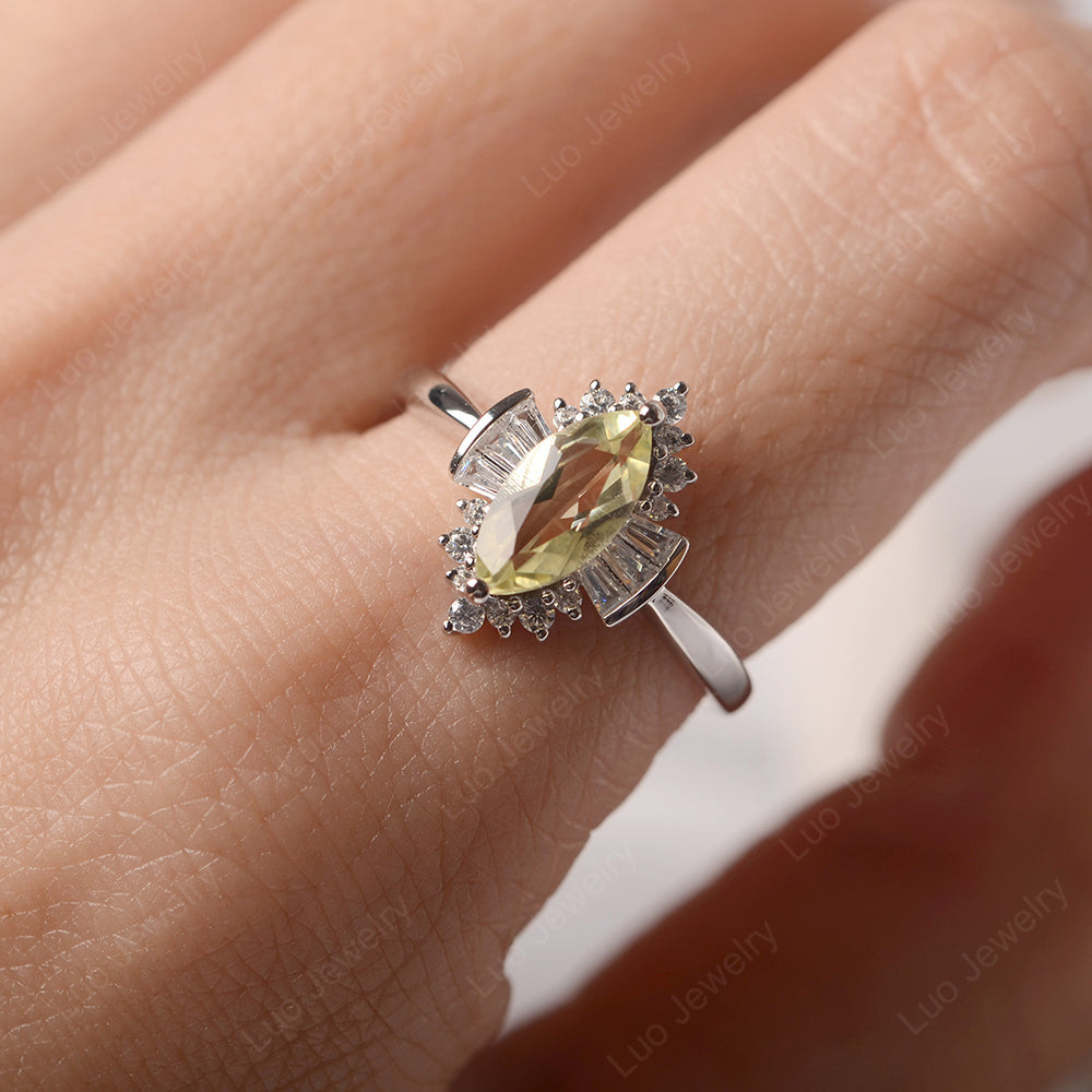 Marquise Lemon Quartz Engagement Ring White Gold - LUO Jewelry