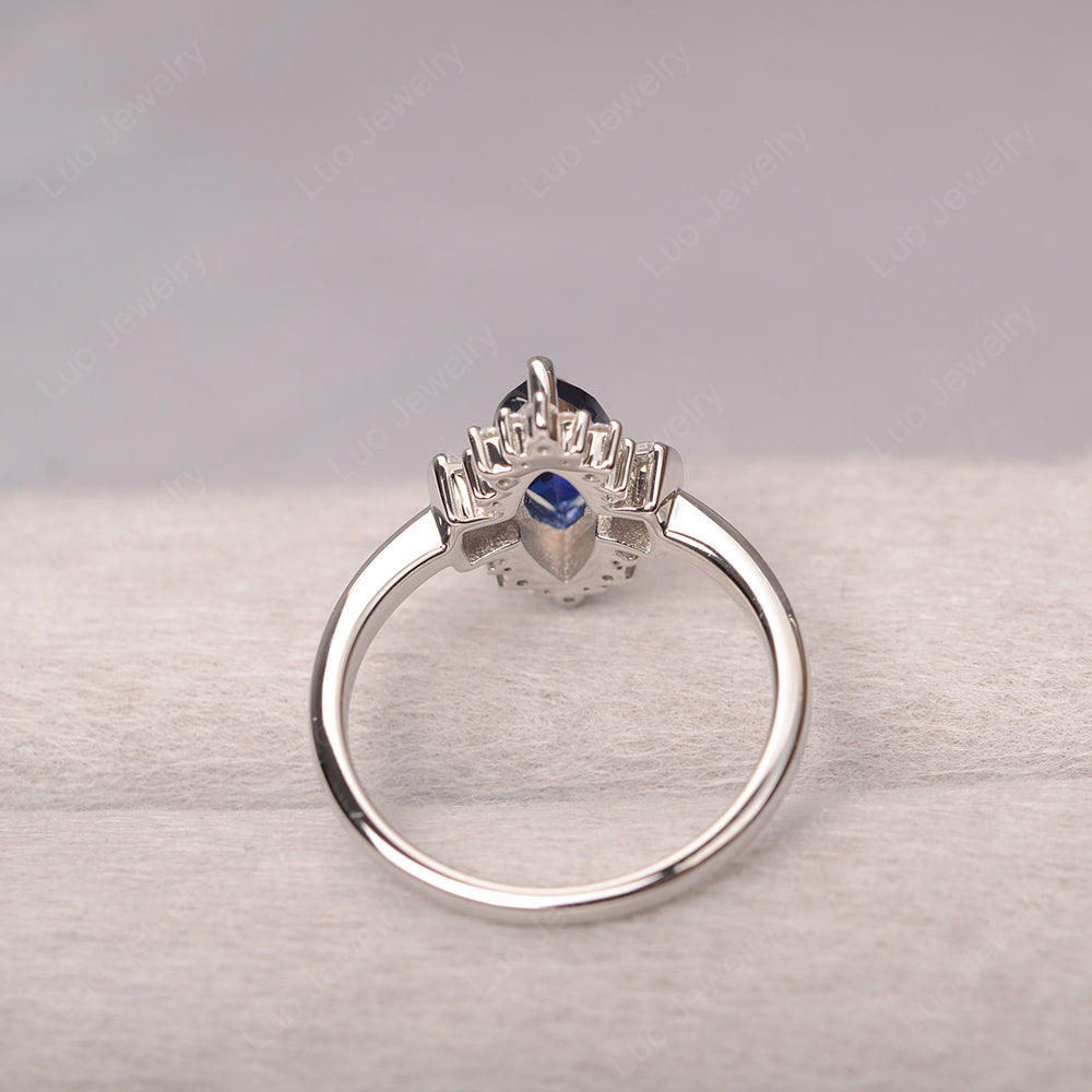 Marquise Lab Sapphire Engagement Ring White Gold - LUO Jewelry