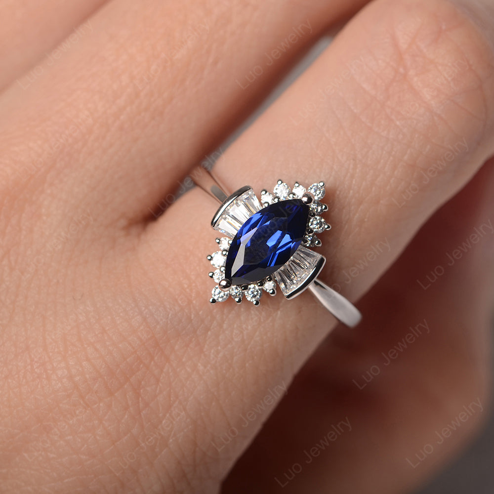 Marquise Lab Sapphire Engagement Ring White Gold - LUO Jewelry