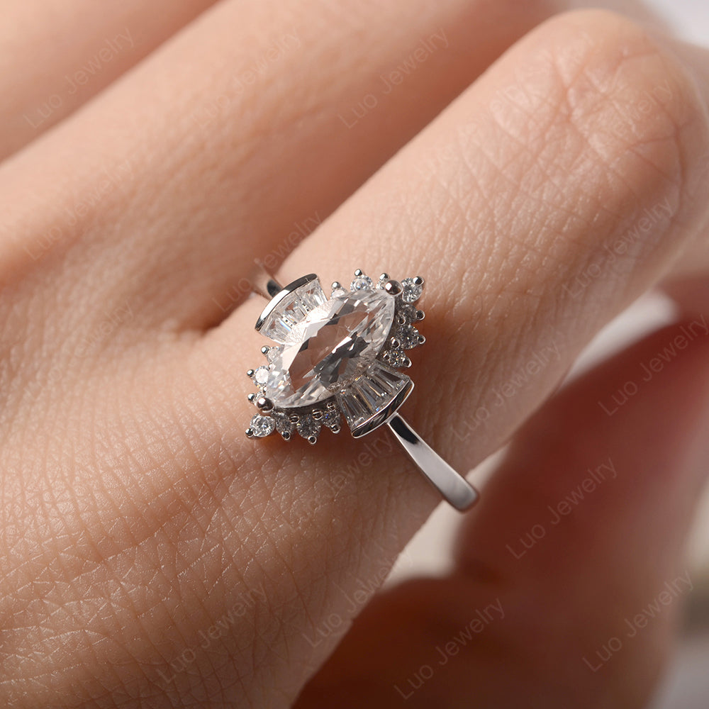 Marquise White Topaz Engagement Ring White Gold - LUO Jewelry