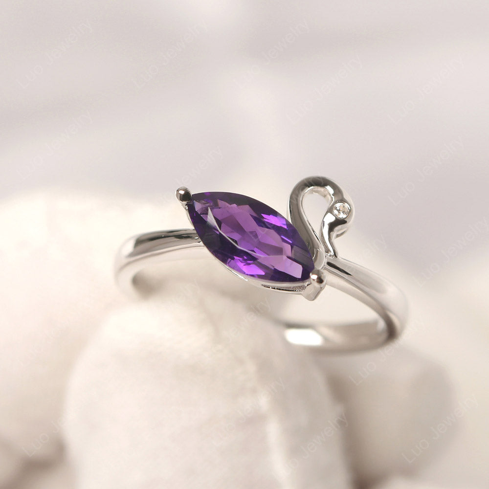 Amethyst Ring Swan Engagement Ring - LUO Jewelry