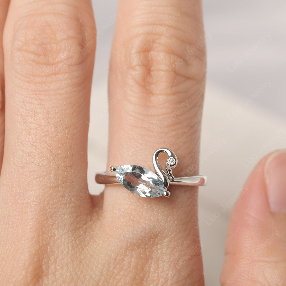 Aquamarine Ring Swan Engagement Ring - LUO Jewelry