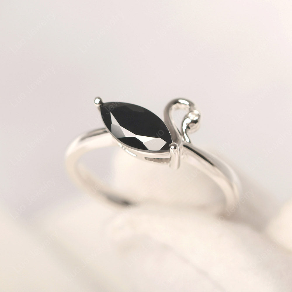 Black Stone Ring Swan Engagement Ring - LUO Jewelry