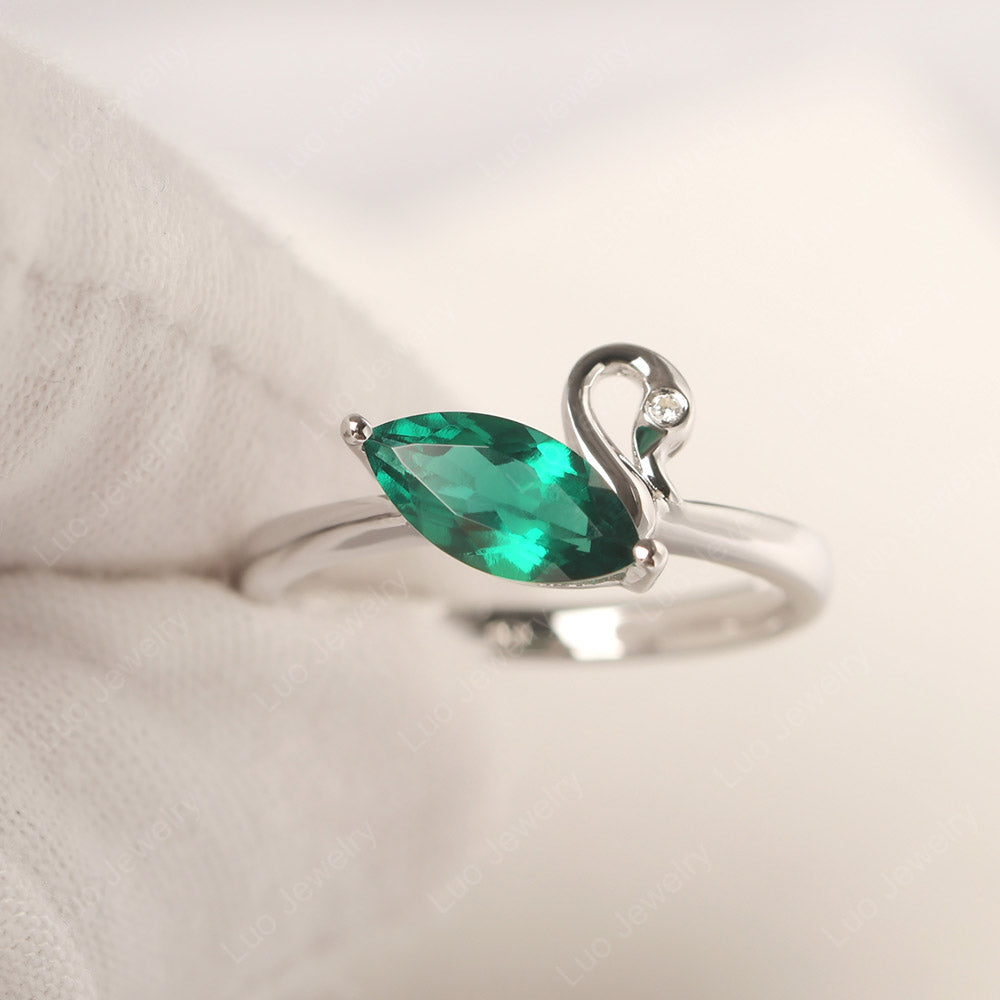 Lab Emerald Ring Swan Engagement Ring - LUO Jewelry