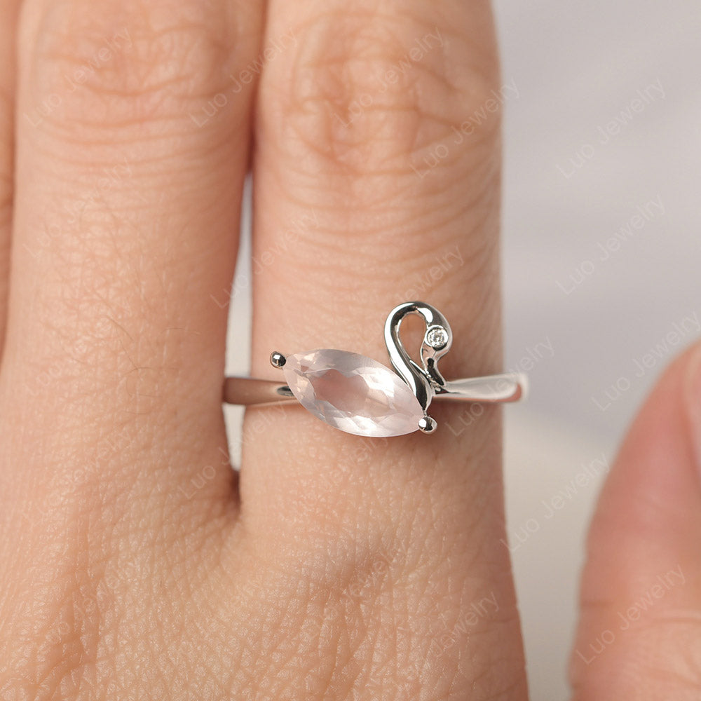 Rose Quartz Ring Swan Engagement Ring - LUO Jewelry